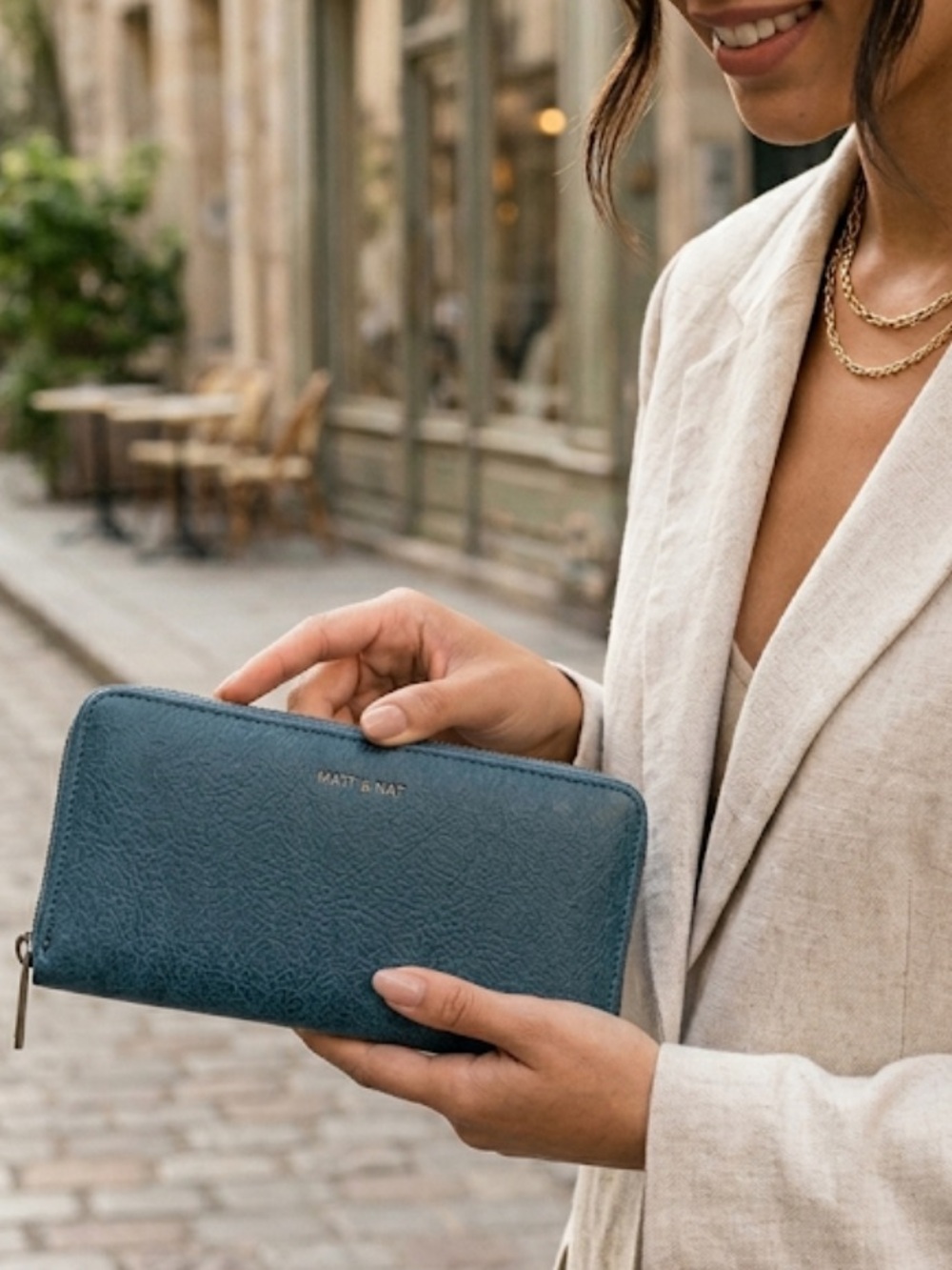 Matt & Nat Vegan Leather Flap & Zip Continental Wallet - Deep Teal Blue